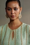 Shop_Mustard Moon by Neyha and Vrinda_Mint Georgette Embroidery, Tassels Keyhole Neck Sage Green Kurta Set _Online_at_Aza_Fashions