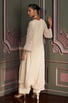 Shop_Mustard Moon by Neyha and Vrinda_Peach Georgette Sequins, Tassels Keyhole Neck Pariza Biscuit Kurta Set _at_Aza_Fashions