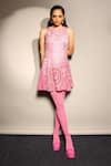Buy_Megha Bansal_Pink Silk Organza Beads, Cut Work, Embroidery Round Neck Candy Kurta Set _at_Aza_Fashions