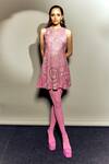 Megha Bansal_Pink Silk Organza Beads, Cut Work, Embroidery Round Neck Candy Kurta Set _Online_at_Aza_Fashions