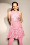 Buy_Megha Bansal_Pink Silk Organza Beads, Cut Work, Embroidery Round Neck Candy Kurta Set _Online_at_Aza_Fashions