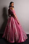 Shop_Megha Bansal_Pink Silk Organza Embroidery Open Neck Candy Kalidar Gown And Cape Set _at_Aza_Fashions