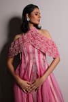 Buy_Megha Bansal_Pink Silk Organza Embroidery Open Neck Candy Kalidar Gown And Cape Set _Online_at_Aza_Fashions