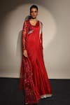 Buy_Megha Bansal_Red Chiffon, Tulle Sequins, Embroidery Round Neck Camellia Saree Set With Jacket _at_Aza_Fashions