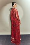 Buy_Megha Bansal_Red Chiffon, Tulle Sequins, Embroidery Round Neck Camellia Saree Set With Jacket _Online_at_Aza_Fashions