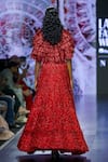 Shop_Megha Bansal_Red Tulle Embroidery Open Neck Surkh Camellia Lehenga Set _at_Aza_Fashions