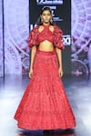 Buy_Megha Bansal_Red Tulle Embroidery Open Neck Surkh Camellia Lehenga Set _Online_at_Aza_Fashions