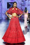 Buy_Megha Bansal_Red Tulle Embroidery Open Neck Surkh Camellia Lehenga Set _at_Aza_Fashions