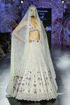 Buy_Megha Bansal_Tulle Pearls, Sequins, Beads Plunge Neck Ecru Guldasta Moti Lehenga Set _at_Aza_Fashions