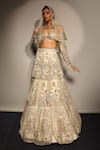 Megha Bansal_Gold Silk Organza Sequins, Embroidery Ecru Tuscan Bloom Petal Lehenga Set _Online_at_Aza_Fashions