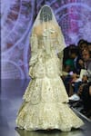 Shop_Megha Bansal_Gold Silk Organza Sequins, Embroidery Ecru Tuscan Bloom Petal Lehenga Set _at_Aza_Fashions