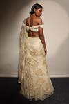 Shop_Megha Bansal_Gold Tulle, Viscose Embroidery Off-shoulder Ecru Lehenga Saree With Blouse _at_Aza_Fashions