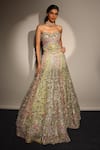 Buy_Megha Bansal_Multi Color Silk Organza Embroidery, Zari Satrangi Lehenga With Corset _Online_at_Aza_Fashions