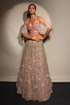 Megha Bansal_Rose Gold Organza, Tulle, Zari, Embroidery Floral Lehenga Set _Online_at_Aza_Fashions