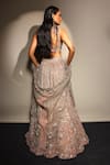 Shop_Megha Bansal_Rose Gold Tulle, Viscose Sequins, Embroidery V-neck Lehenga Set _at_Aza_Fashions
