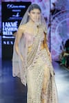Megha Bansal_Rose Gold Silk Organza, Tulle Embroidery Plunge Handcrafted Grid Pattern Saree _Online_at_Aza_Fashions