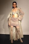 Shop_Megha Bansal_Rose Gold Silk Organza, Tulle Embroidery, Sequins Beckham Fusion Skirt Set _Online_at_Aza_Fashions
