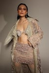 Megha Bansal_Rose Gold Silk Organza, Tulle Embroidery, Sequins Beckham Fusion Skirt Set _at_Aza_Fashions
