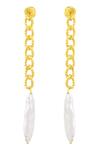 Arvino_Gold Plated Pearls Concord Dangling Earrings _Online_at_Aza_Fashions