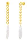 Shop_Arvino_Gold Plated Pearls Concord Dangling Earrings _at_Aza_Fashions
