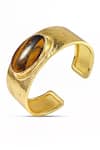 Shop_Arvino_Gold Plated Stones Tigers Eye Power Cuff _at_Aza_Fashions