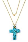 Arvino_Gold Plated Turquoise Faith Cross Necklace _Online_at_Aza_Fashions