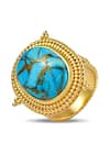 Shop_Arvino_Gold Plated Turquoise Emblem Ring _at_Aza_Fashions