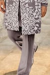 Seema Gujral_Gray Crepe Embroidery Grey Italian Sherwani Set _Online_at_Aza_Fashions