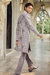 Shop_Seema Gujral_Gray Crepe Embroidery Grey Italian Sherwani Set _at_Aza_Fashions