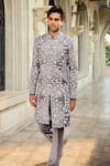 Buy_Seema Gujral_Gray Crepe Embroidery Grey Italian Sherwani Set _at_Aza_Fashions
