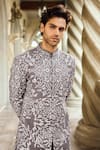 Buy_Seema Gujral_Gray Crepe Embroidery Grey Italian Sherwani Set _Online_at_Aza_Fashions