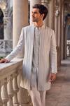 Shop_Seema Gujral_Blue Silk, Crepe Embroidery Designer Powder Sherwani Set _at_Aza_Fashions
