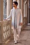 Buy_Seema Gujral_Blue Silk, Crepe Embroidery Designer Powder Sherwani Set _at_Aza_Fashions