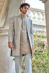 Shop_Seema Gujral_Sapphire Silk, Crepe Embroidery Sage Green Designer Sherwani Set _at_Aza_Fashions