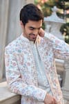 Buy_Seema Gujral_Multi Color Linen, Satin Embroidery Floral Sherwani Set _Online_at_Aza_Fashions