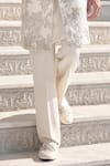 Seema Gujral_Ivory Silk, Crepe Embroidery Textured Sherwani Set _Online_at_Aza_Fashions