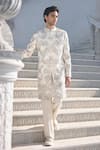 Buy_Seema Gujral_Ivory Silk, Crepe Embroidery Textured Sherwani Set _at_Aza_Fashions