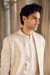 Seema Gujral_Beige Crepe Embroidery Sherwani And Kurta Set _Online_at_Aza_Fashions