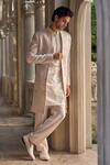 Buy_Seema Gujral_Beige Crepe Embroidery Sherwani And Kurta Set _at_Aza_Fashions