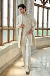 Buy_Seema Gujral_Beige Silk, Brocade Sequins, Mirrors Embellished Sherwani Set _at_Aza_Fashions