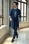 Buy_Seema Gujral_Blue Silk, Brocade Embroidery, Sequins Persian Sherwani And Pant Set _at_Aza_Fashions