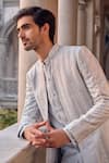 Buy_Seema Gujral_Blue Silk, Crepe Embroidery Powder Sherwani Set _Online_at_Aza_Fashions