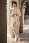 Buy_Seema Gujral_Blush Silk, Brocade Embroidery Dusty Rose Sherwani Set _at_Aza_Fashions