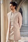 Seema Gujral_Blush Silk, Brocade Embroidery Dusty Rose Sherwani Set _at_Aza_Fashions