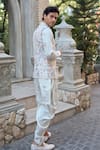 Seema Gujral_Multi Color Linen, Satin Embroidery Floral Bundi Kurta Set _Online_at_Aza_Fashions
