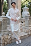 Buy_Seema Gujral_Multi Color Linen, Satin Embroidery Floral Bundi Kurta Set _at_Aza_Fashions
