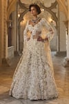 Buy_Seema Gujral_Ivory Net Embroidery, Beads, Sequins Sweetheart Three-dimensional Lehenga Set _at_Aza_Fashions