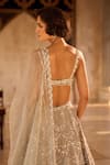 Seema Gujral_Silver Net Sequins, Embroidery, Beads Sweetheart Neck Chandelier Lehenga Set _Online_at_Aza_Fashions