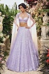 Buy_Seema Gujral_Lavender Net Sequins Sweetheart Neck Lehenga Set _at_Aza_Fashions