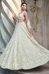 Buy_Seema Gujral_Yellow Net Beads, Sequins, Embroidery Plunge Neck Three-dimensional Lehenga Set _Online_at_Aza_Fashions